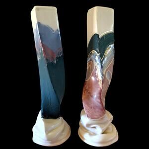 Pair of Signed Studio Pottery Vases by Greenwald – Abstract Modern Ceramic Art